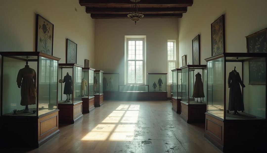 An old colonial museum featuring white walls that are both stark and haunting