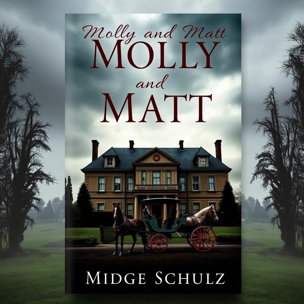 A captivating book cover for 'Molly And Matt' featuring a moody stately home as the central focus