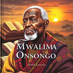 A captivating cover page for a novel titled "Falsafa za Mwalimu Onsongo"