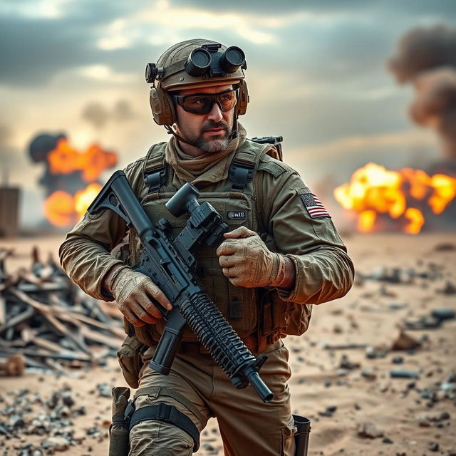 A USA Commando in a tactical battlefield setting, showcasing mastery in combat, situated in the region of Ghaza