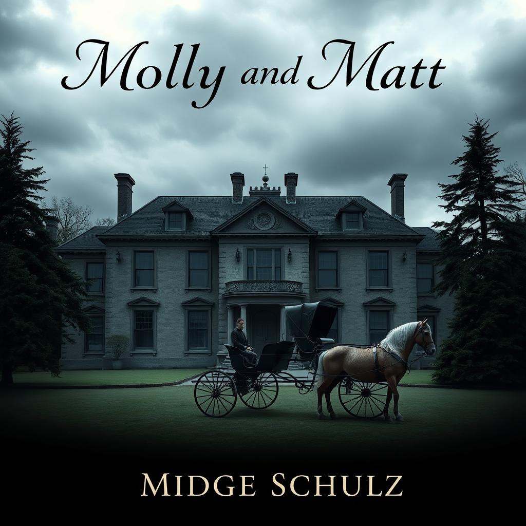 A captivating book cover for 'Molly And Matt' featuring a moody stately home as the central focus