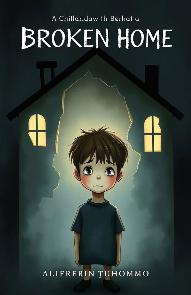 A poignant and emotive book cover illustration representing the theme of a broken home