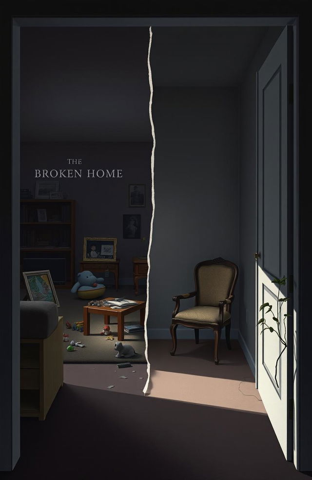 An A4 cover design depicting a poignant scene representing a 'broken home' theme