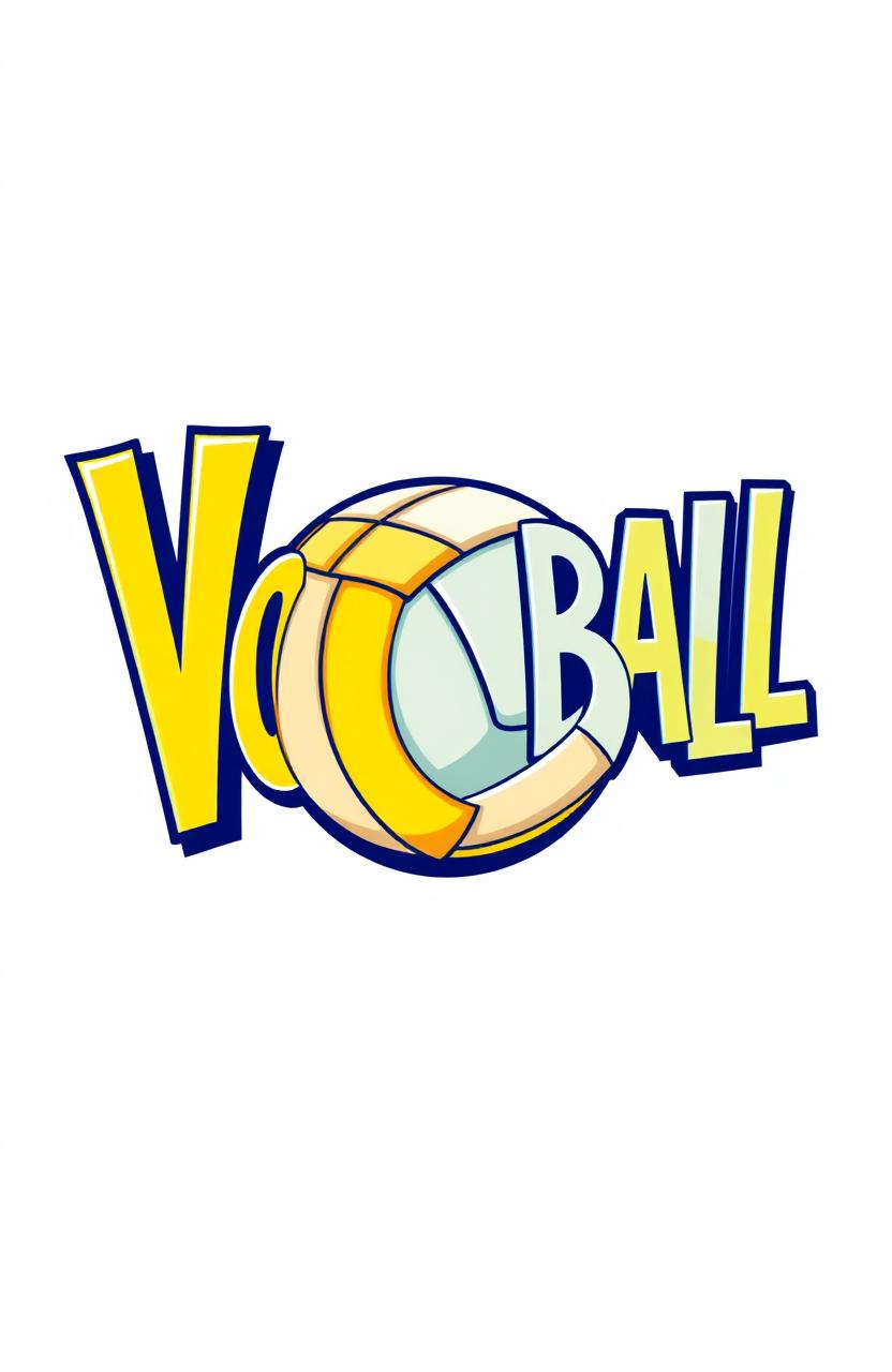 A vibrant and dynamic illustration featuring bold lettering spelling out 'Volleyball' combined with an artistic depiction of a volleyball