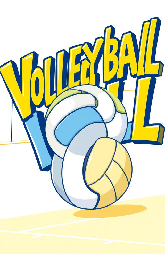 A vibrant and dynamic illustration featuring bold lettering spelling out 'Volleyball' combined with an artistic depiction of a volleyball