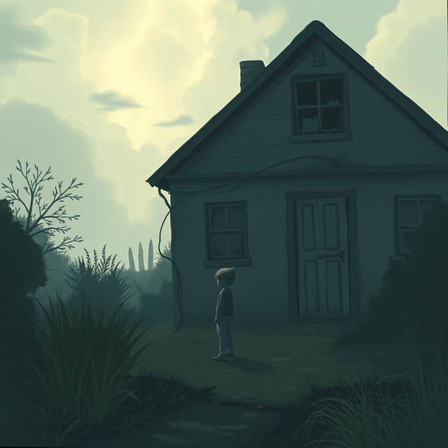 An evocative cover illustration for a short story featuring a troubled child from a broken home