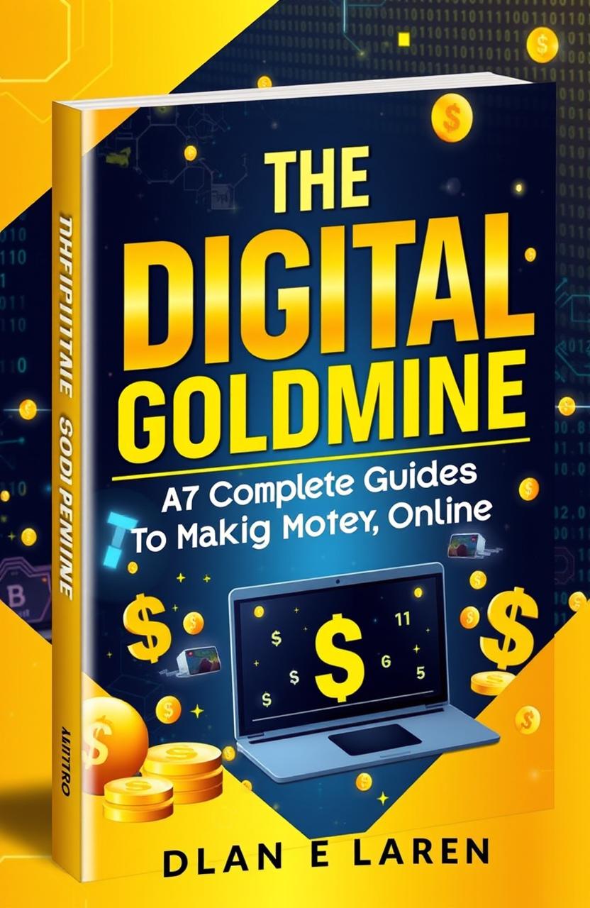 A visually captivating book cover design for 'The Digital Goldmine: Your Complete Guide to Making Money Online'