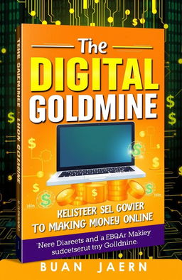A visually captivating book cover design for 'The Digital Goldmine: Your Complete Guide to Making Money Online'
