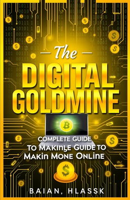 A visually captivating book cover design for 'The Digital Goldmine: Your Complete Guide to Making Money Online'