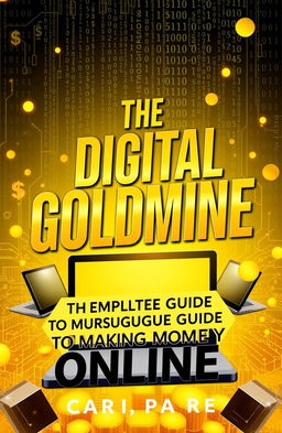 A visually captivating book cover design for 'The Digital Goldmine: Your Complete Guide to Making Money Online'