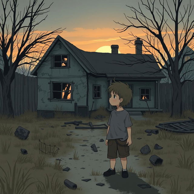 A poignant cover illustration for a short story about a child from a broken home, designed to fit an A4 size