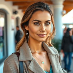 A beautiful olive-skinned Greek woman aged between 30 and 40 years, featuring stunning and captivating eyes