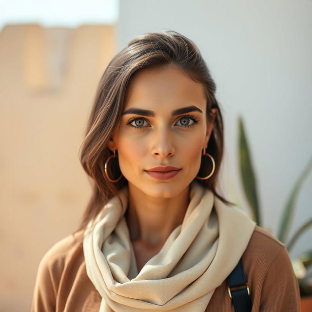 A beautiful olive-skinned Greek woman aged between 30 and 40 years, featuring stunning and captivating eyes