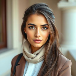 A beautiful olive-skinned Greek woman aged between 30 and 40 years, featuring stunning and captivating eyes