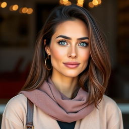 A beautiful olive-skinned Greek woman aged between 30 and 40 years, featuring stunning and captivating eyes