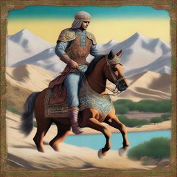 A high-quality digital art piece featuring Rostam, a legendary hero from Persian stories