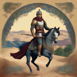 A high-quality digital art piece featuring Rostam, a legendary hero from Persian stories