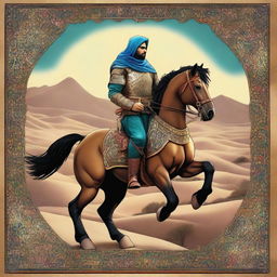 A high-quality digital art piece featuring Rostam, a legendary hero from Persian stories