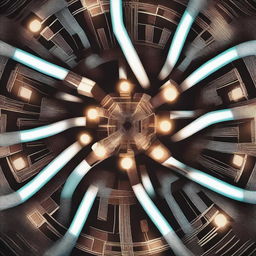 A high-resolution digital art image showing a top-down view of a flat lamp adorned with a unique, glowing sci-fi pattern