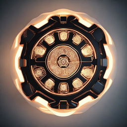 A high-resolution digital art image showing a top-down view of a futuristic lamp adorned with a unique, glowing sci-fi pattern