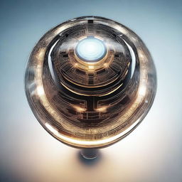 A high-resolution digital art image showing a top-down view of a futuristic lamp adorned with a unique, glowing sci-fi pattern