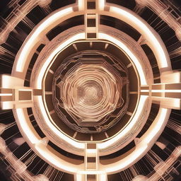 A high-resolution digital art image showing a top-down view of a futuristic lamp adorned with a unique, line-shaped, glowing sci-fi pattern