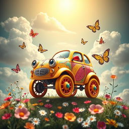 A surreal and whimsical depiction of a car that costs only 1 Euro