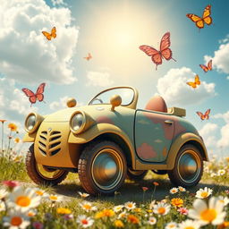 A surreal and whimsical depiction of a car that costs only 1 Euro