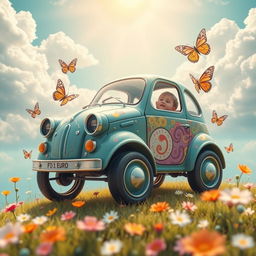 A surreal and whimsical depiction of a car that costs only 1 Euro