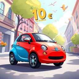 A charming and imaginative depiction of a car that costs 10 Euros