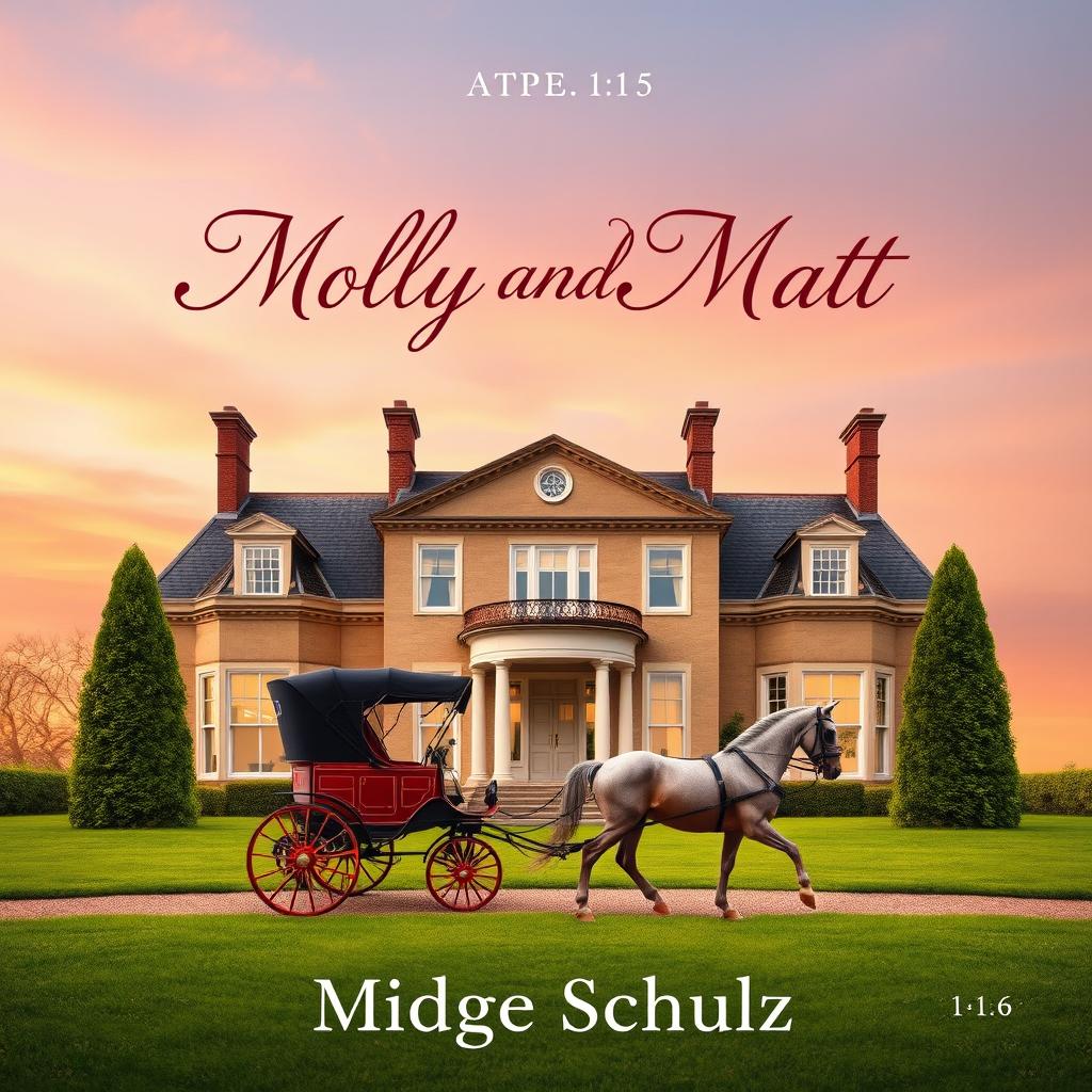 A charming book cover for 'Molly And Matt' depicting an elegant English stately home as the central focus