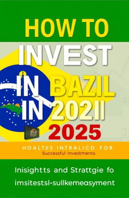 A modern, sleek financial book cover design for 'How to Invest in Brazil in 2025'