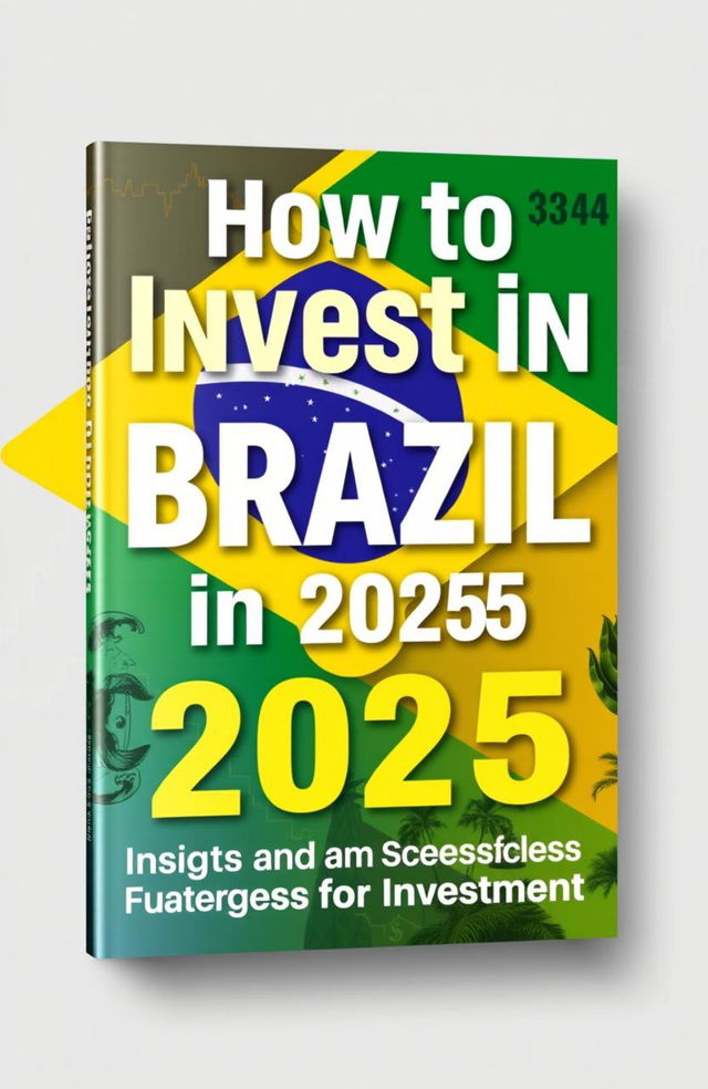 A modern, sleek financial book cover design for 'How to Invest in Brazil in 2025'