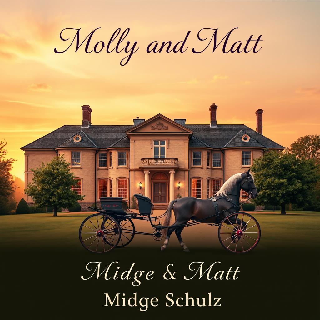 An enchanting book cover for 'Molly And Matt' showcasing an English 18th-century manor house as the focal point