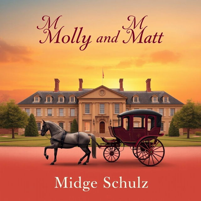 An enchanting book cover for 'Molly And Matt' showcasing an English 18th-century manor house as the focal point