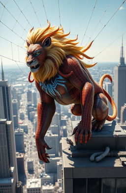 A powerful hybrid creature that combines the incredible agility and spider-like features of a superhero with the majestic and fierce appearance of a lion