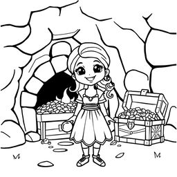 A cute-style illustration of a medieval damsel, designed for a children's coloring book