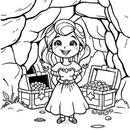 A cute-style illustration of a medieval damsel, designed for a children's coloring book