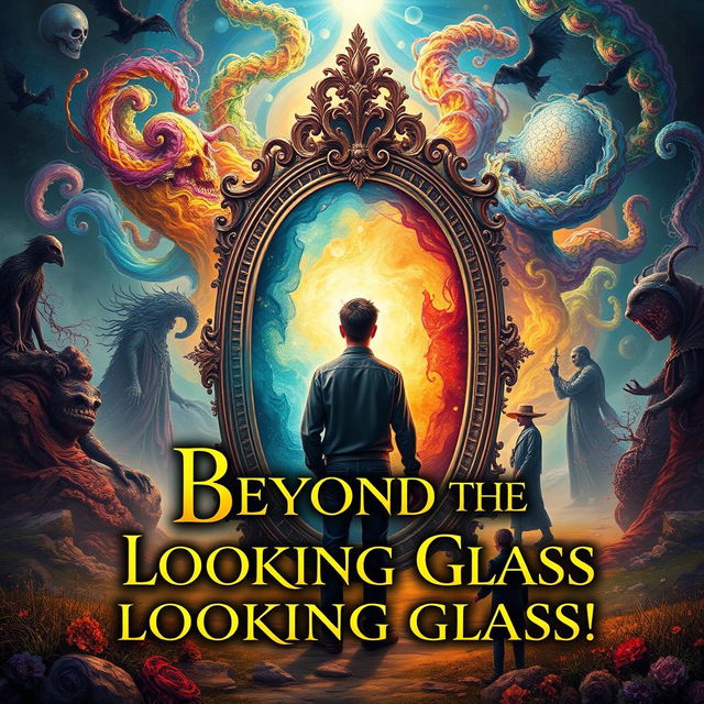 An enchanting and evocative book cover design for 'Beyond the Looking Glass', encapsulating themes of self-discovery and introspection