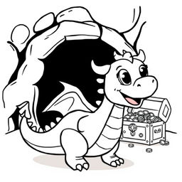 A cute-style illustration of a friendly dragon, designed for a children's coloring book