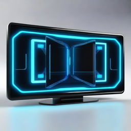 This is a graphic design of a rectangular, futuristic sci-fi monitor