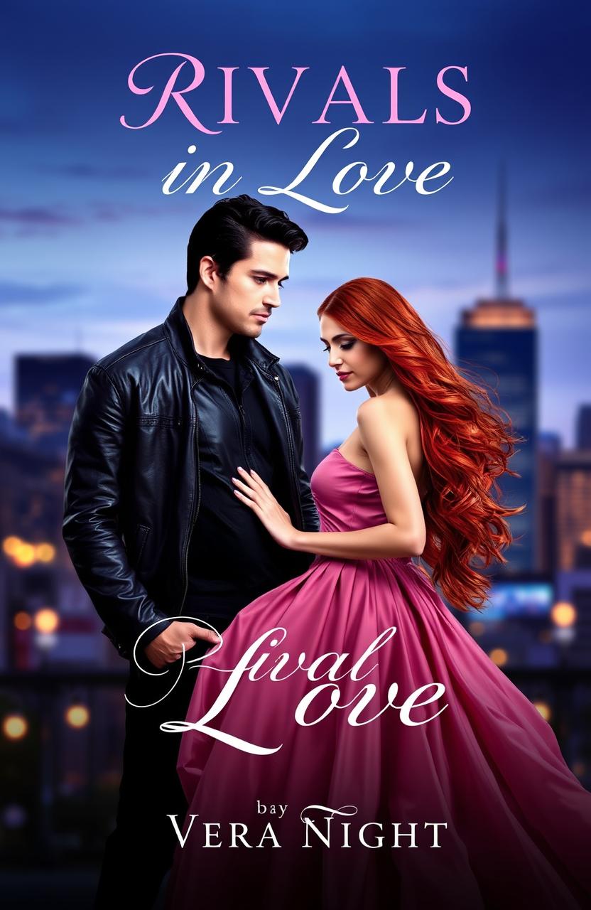 A captivating book cover design for 'Rivals in Love' by Vera Night, featuring a dramatic and romantic scene between two main characters