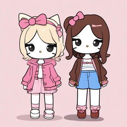 A digital art piece featuring two Hello Kitty girls