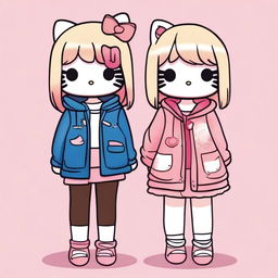 A digital art piece featuring two Hello Kitty girls