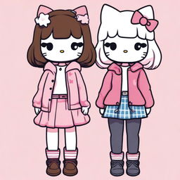 A digital art piece featuring two Hello Kitty girls