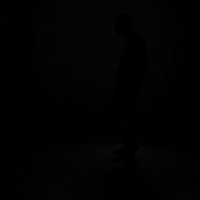 A striking dark black background showcasing the gentle light shadow of a man