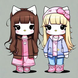 A digital art piece featuring two Hello Kitty girls