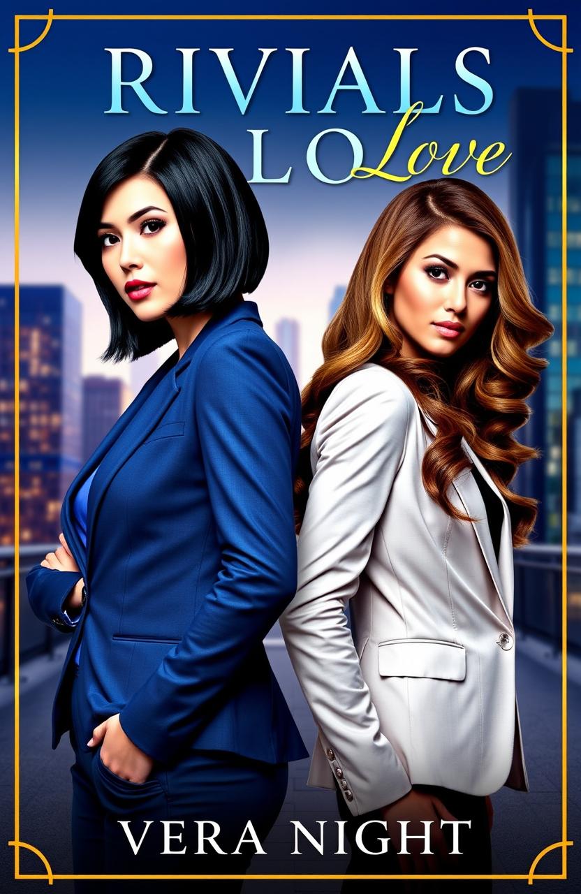 A captivating book cover for "Rivals in Love" by Vera Night, featuring two strong and stylish business women, Ava and Amara