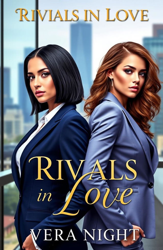 A captivating book cover for "Rivals in Love" by Vera Night, featuring two strong and stylish business women, Ava and Amara