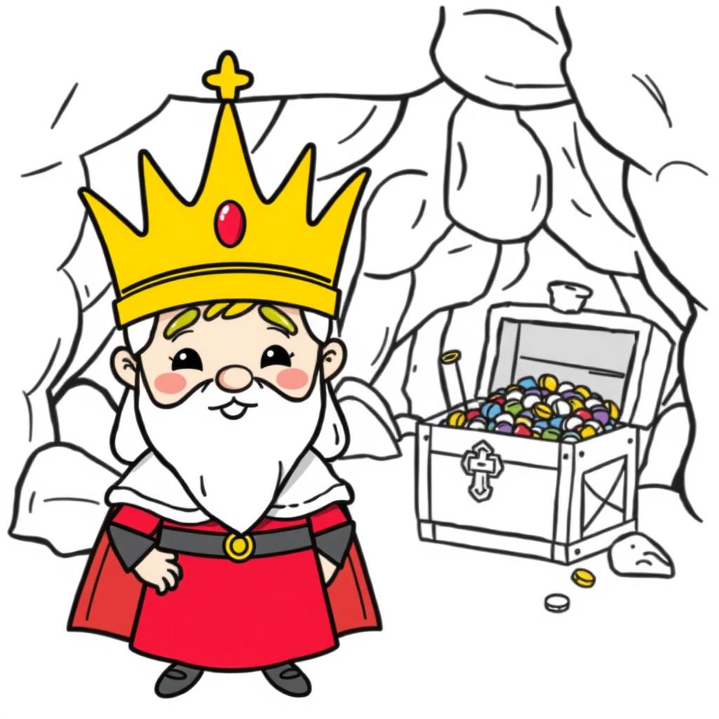 A cute-style illustration of a medieval king, designed for a children's coloring book